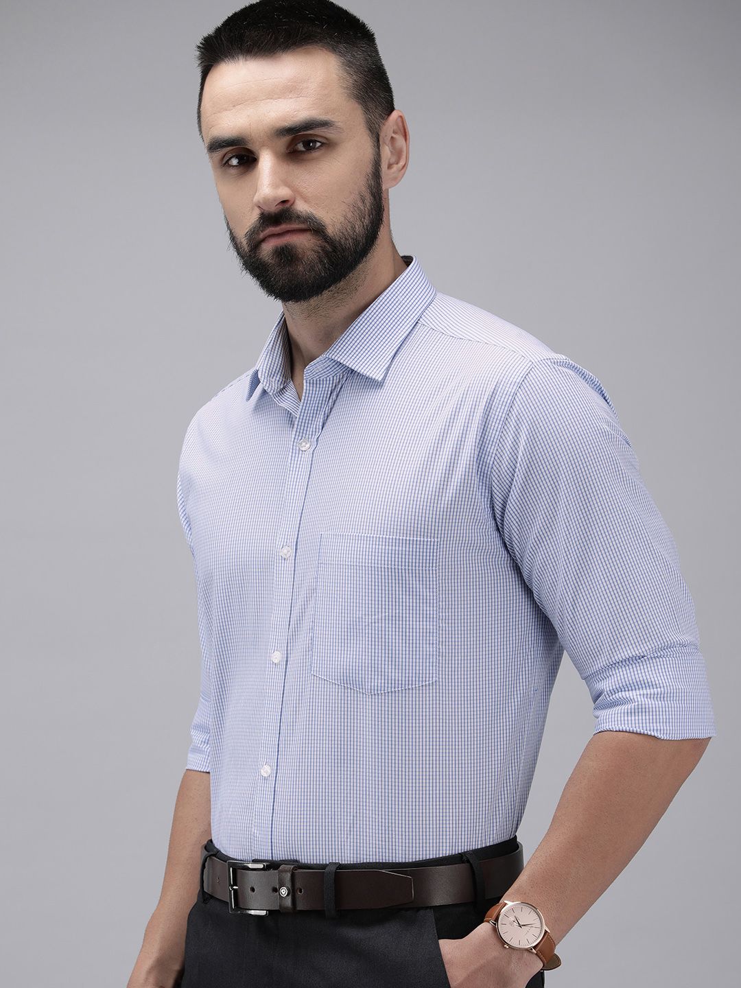 Park Avenue Pure Cotton Slim Fit Micro Checks Opaque Formal Shirt