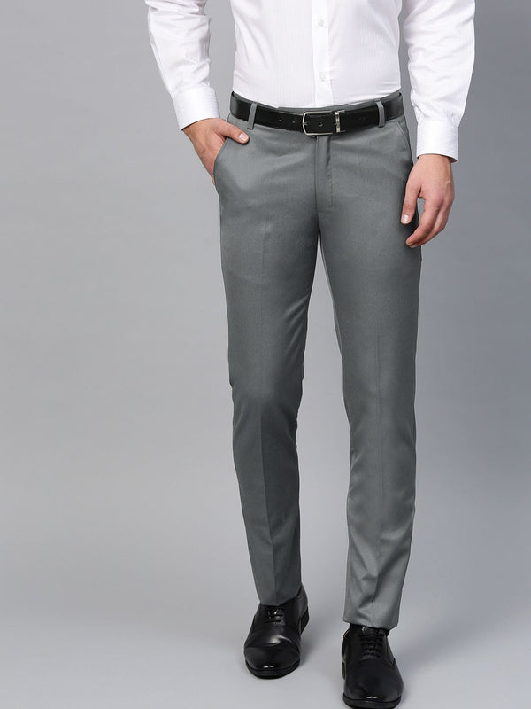 MANQ Men Grey Smart Slim Fit Solid Formal Trousers