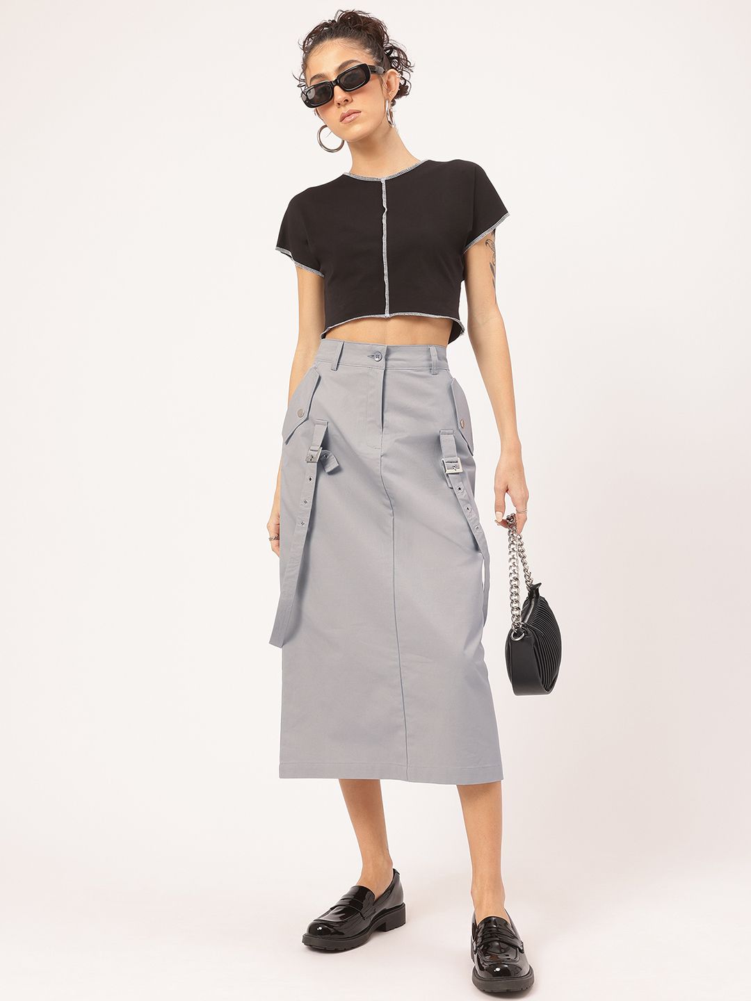 DressBerry Urban Elegance Belt Detail Straight Midi Skirt