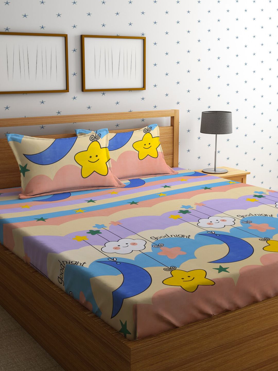 HOSTA HOMES Cartoon Characters 210 TC Queen Bedsheet with 2 Pillow Covers