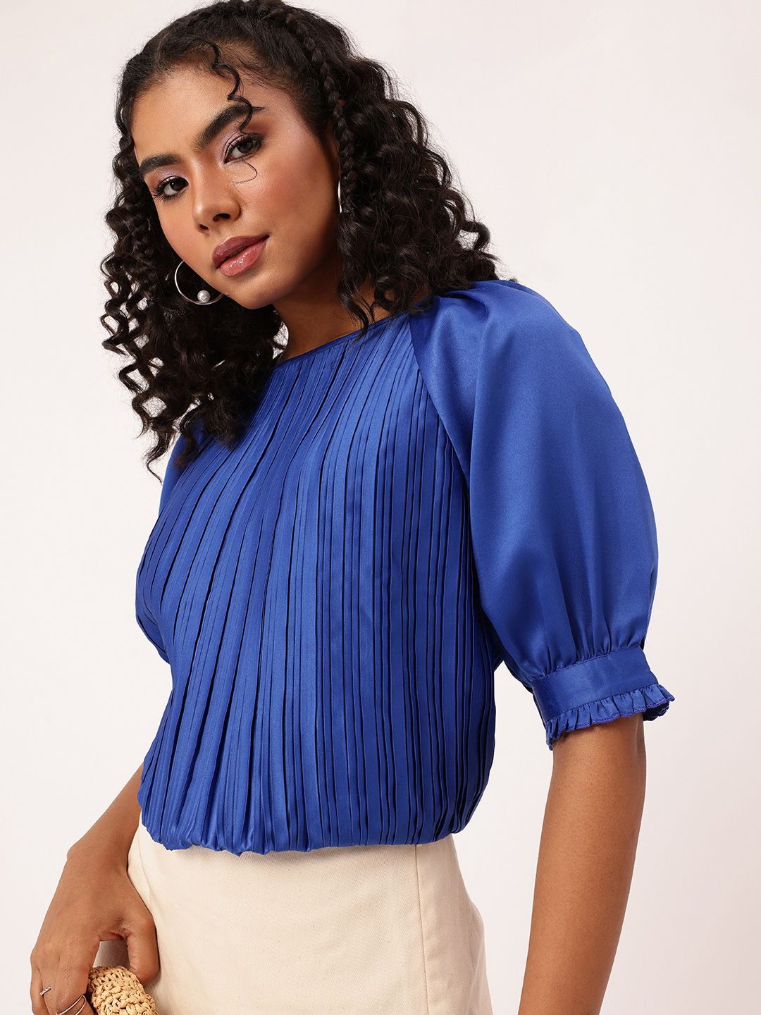 DressBerry Graceful Accordion Pleats Satin Finish Top