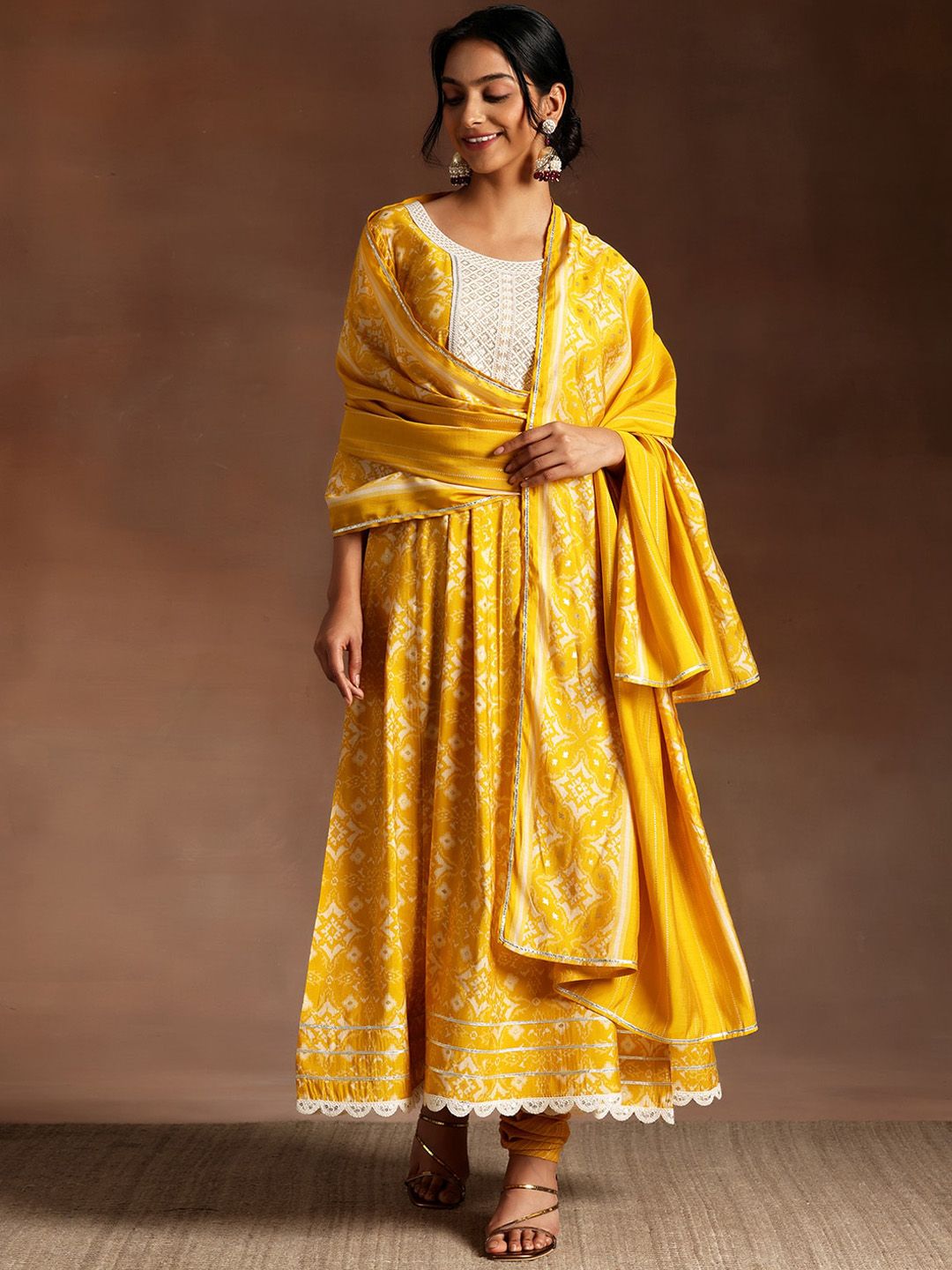Libas Ethnic Motifs Printed Thread Work Anarkali Kurta With Churidar & Dupatta