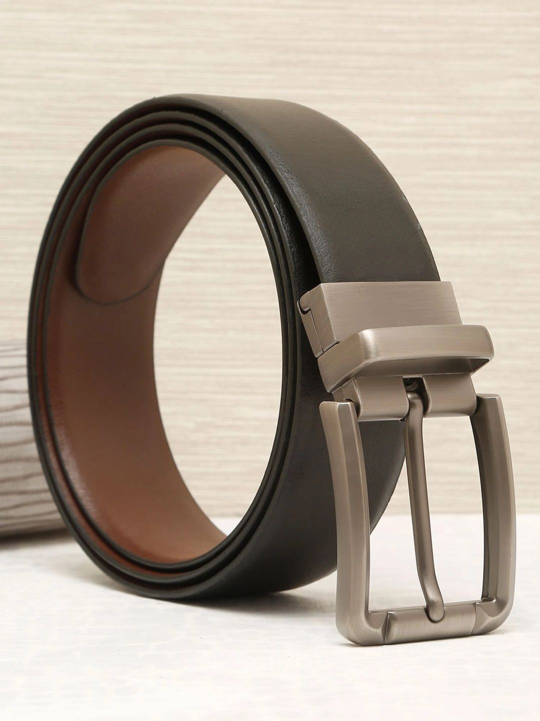 Teakwood Leathers Men Textured Leather Reversible Formal Belt