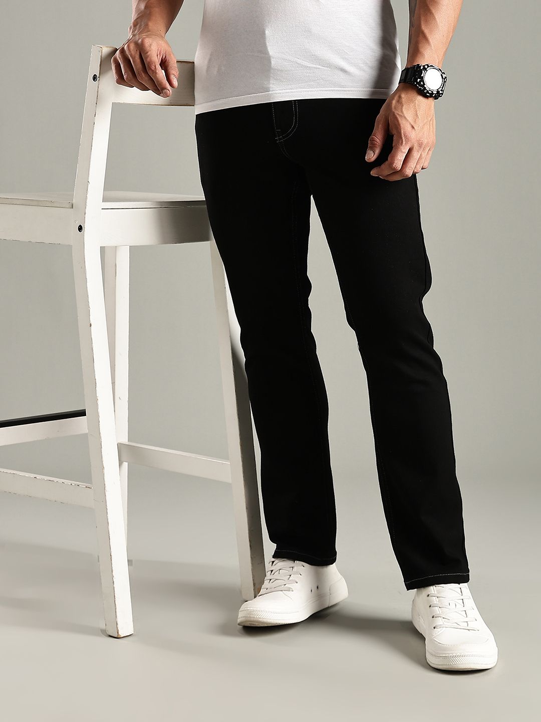 Thomas Scott Men Original Straight Fit Mid-Rise Clean Look No Fade Stretchable Jeans