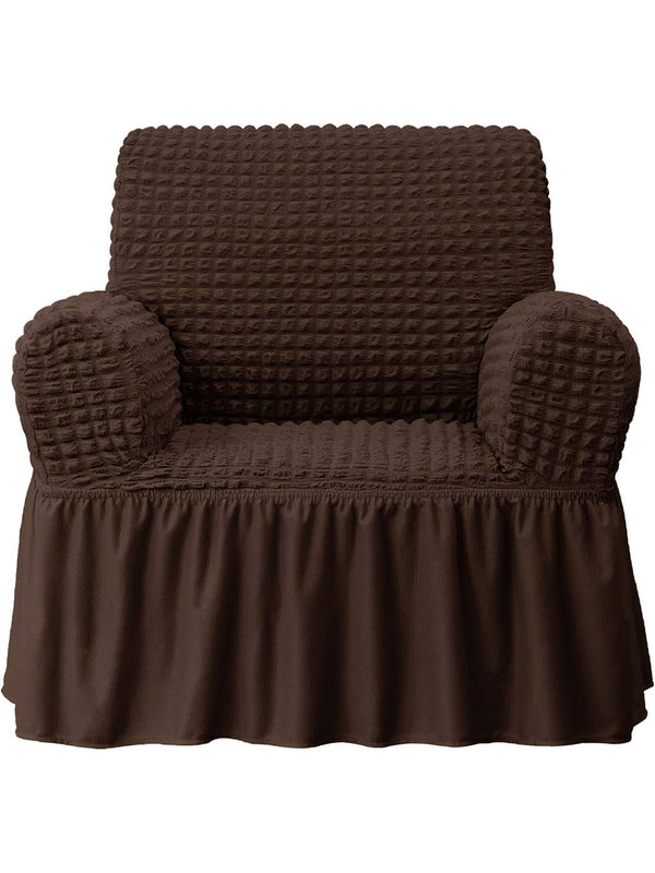 Cortina Brown Stretchable 1-Seater Sofa Cover with Skirt