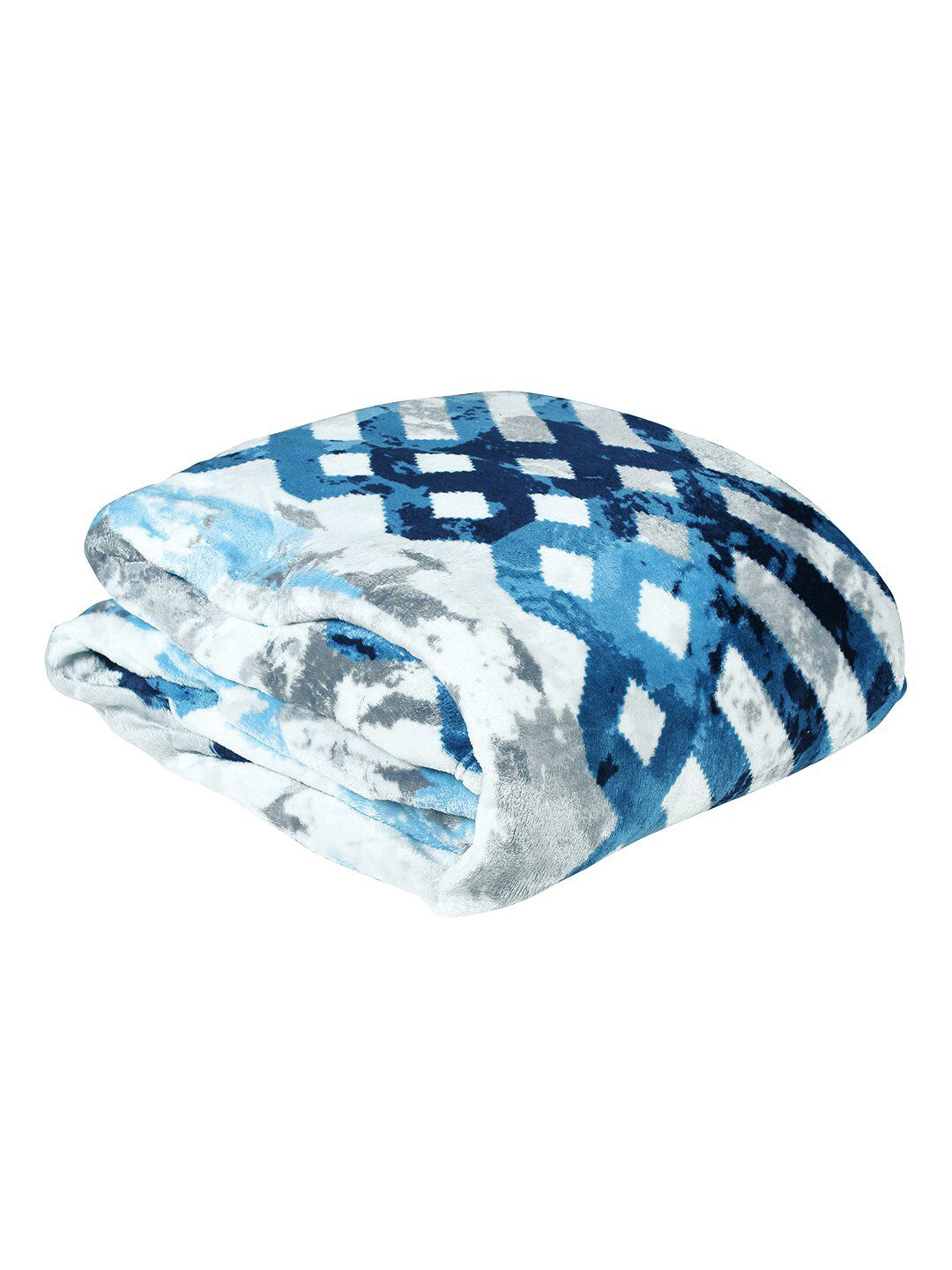 Story@home Grey & Blue Geometric AC Room 300 GSM Single Bed Blanket