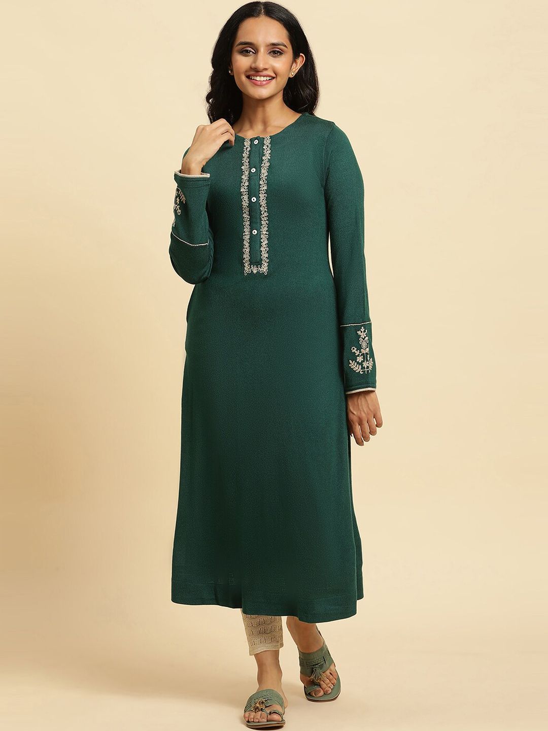 W Floral Embroidered Regular Kurta With Trousers