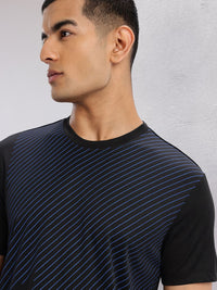HRX by Hrithik Roshan Striped Rapid-Dry Training T-shirt with Panelling