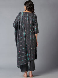W Geometric Print Rayon Kurta With Slim Pant & Dupatta
