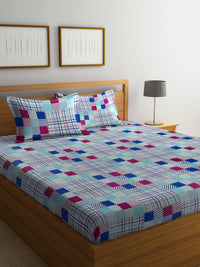 BOMBAY DYEING Marigold Blue Geometric Cotton 104 TC Queen Bedsheet & 2 Pillow Covers