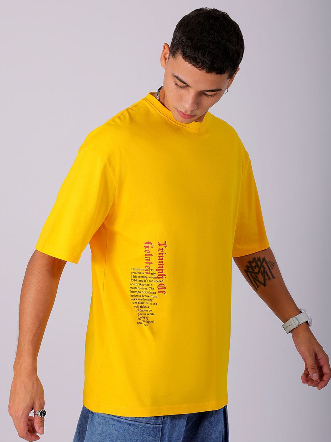 The Indian Garage Co Men Back Printed Boxy Oversized Round Neck Pure Cotton T-shirt
