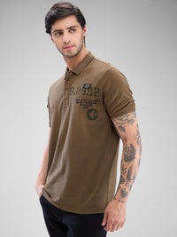SPYKAR Men Graphic Printed Polo Collar Slim Fit Pure Cotton T-shirt