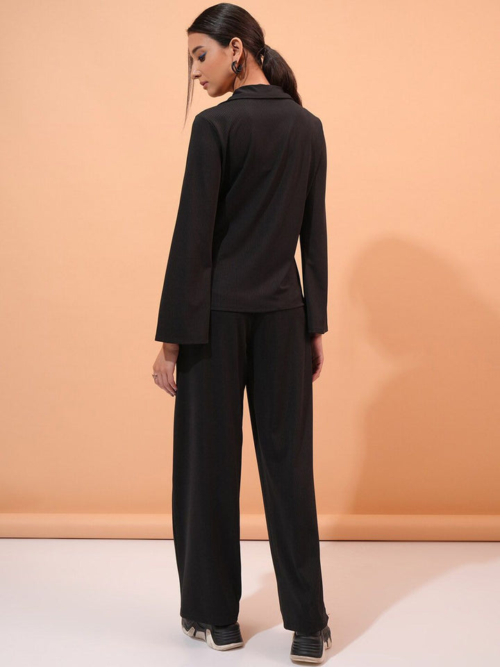 Tokyo Talkies Black Ribbed Shirt & Trousers