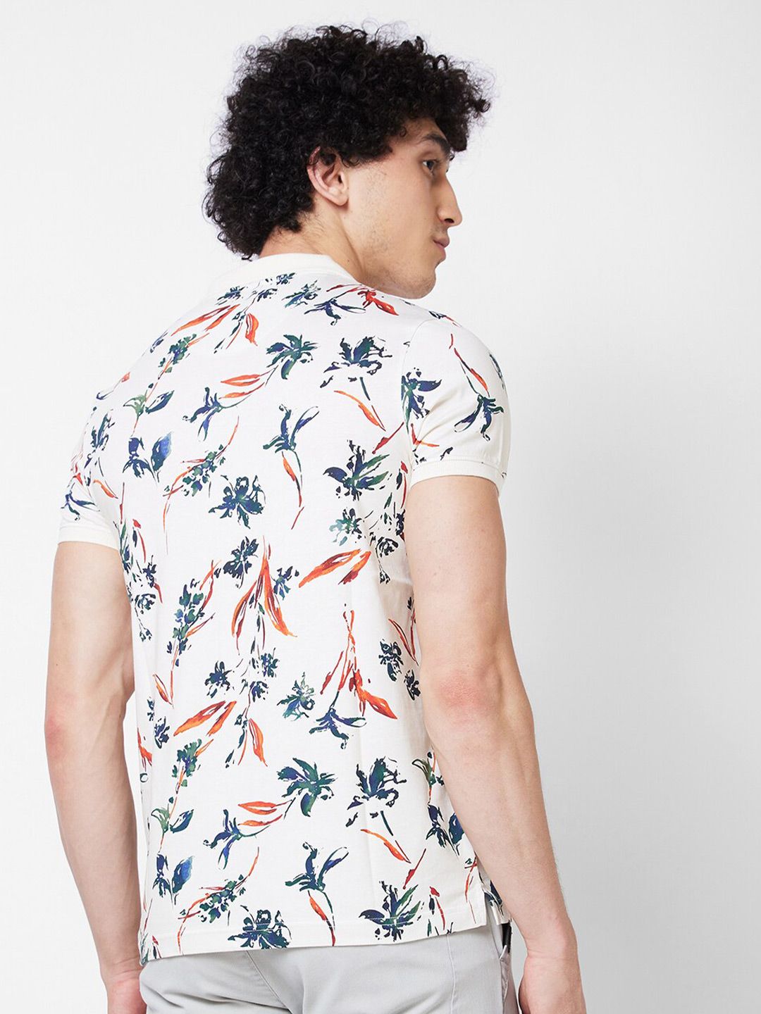 SPYKAR Floral Printed Polo Collar Cotton Slim Fit T-shirt