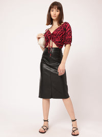 DressBerry Dramatic & Striking Animal Printed Tie-Up Crop Ruched Top