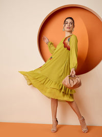 Antheaa Chiffon Embroidered A-Line Knee Length Dress