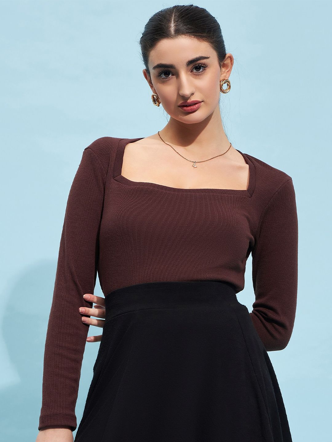 STREET 9 Square Neck Fitted Cotton Top
