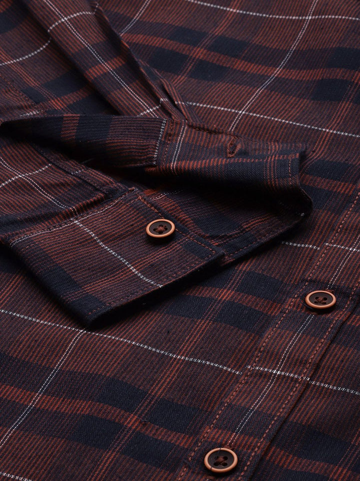 The Indian Garage Co Men Tartan Checked Cotton Casual Shirt