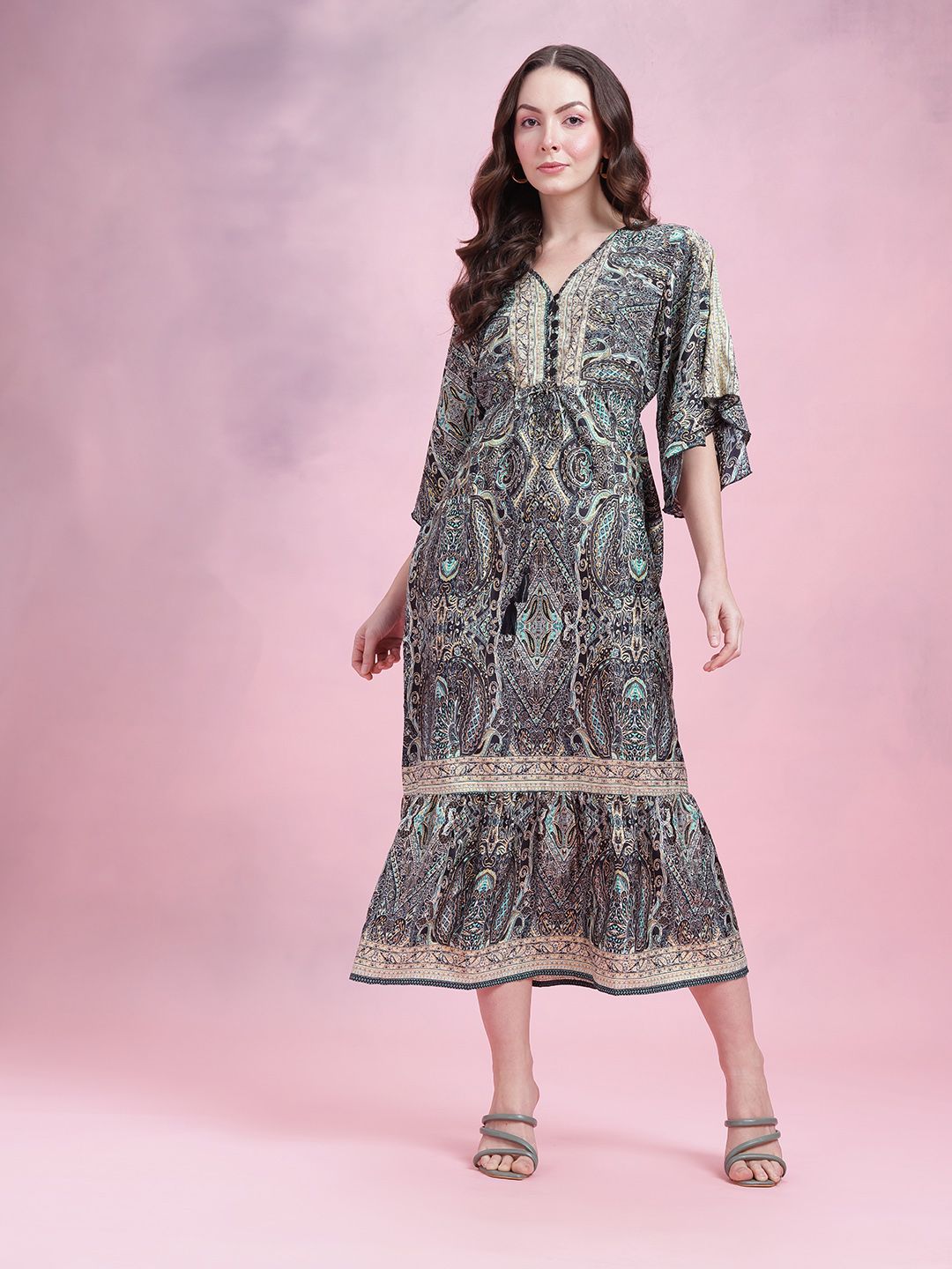 DressBerry Printed Kimono Sleeves Kaftan Midi Dress