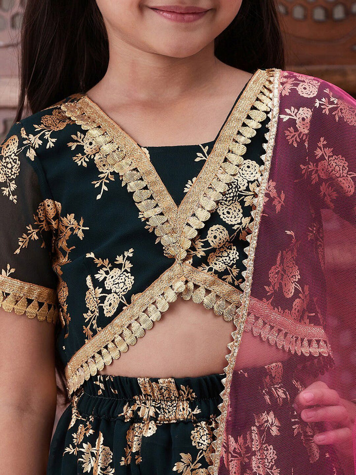 pspeaches Girls Foil Printed Ready to Wear Lehenga Choli With Dupatta
