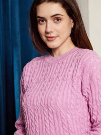 Berrylush Pink Cable Knit Self Design Acrylic Pullover Sweater
