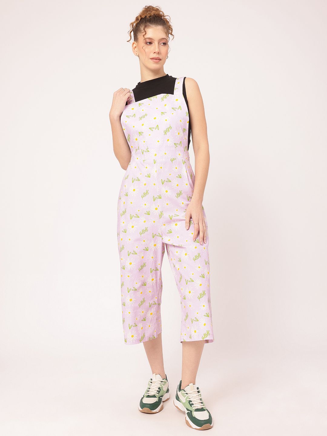 DressBerry Vibrant-Blooms Floral Printed Shoulder Straps Jumpsuit
