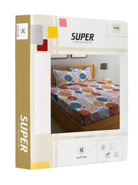 KLOTTHE Off White Cartoon Fitted 300 TC King Fine Bedsheet with 2 Pillow Covers-250X220 cm