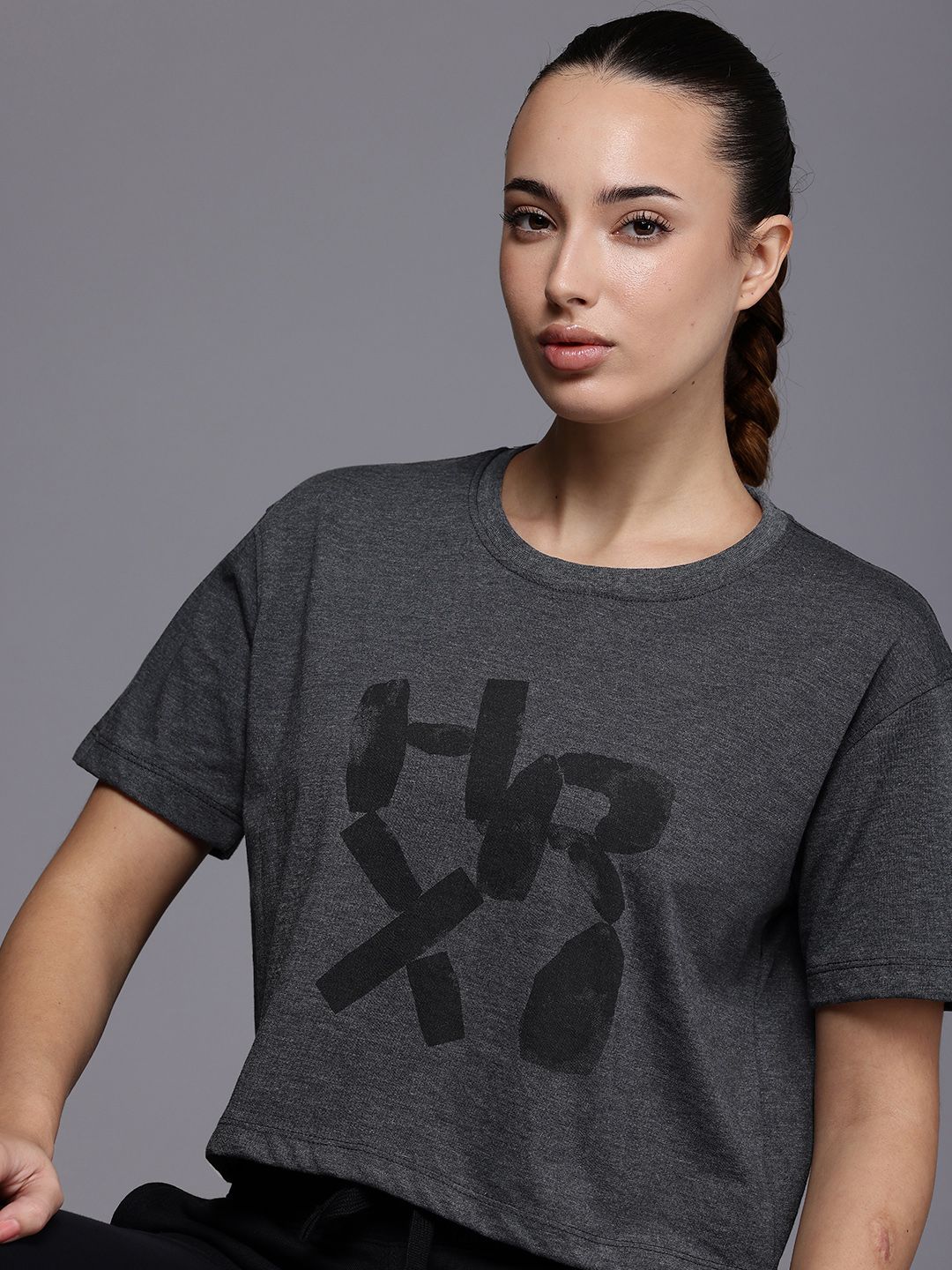 HRX by Hrithik Roshan Brand Logo Printed Drop-Shoulder Sleeves Yoga T-shirt