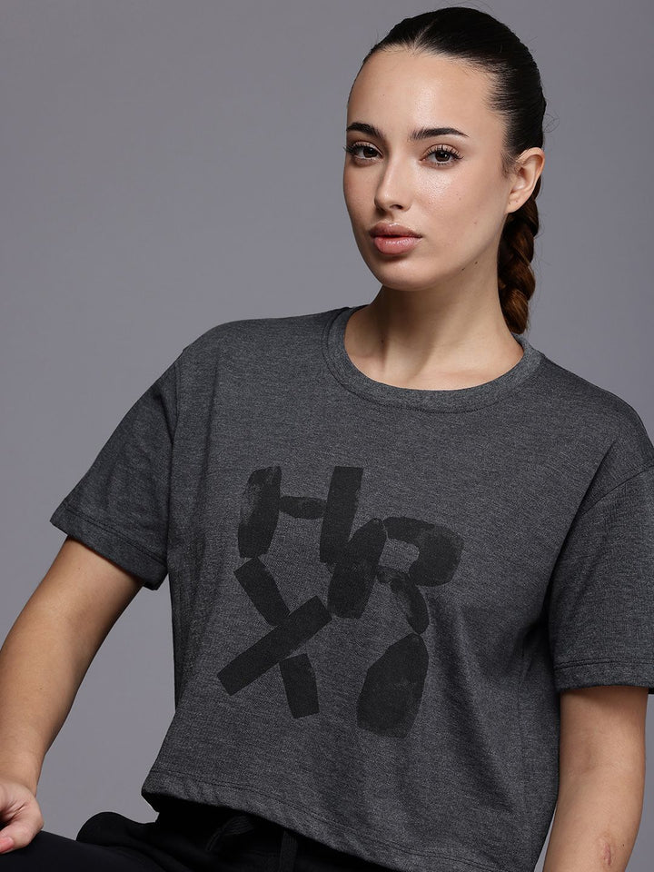 HRX by Hrithik Roshan Brand Logo Printed Drop-Shoulder Sleeves Yoga T-shirt