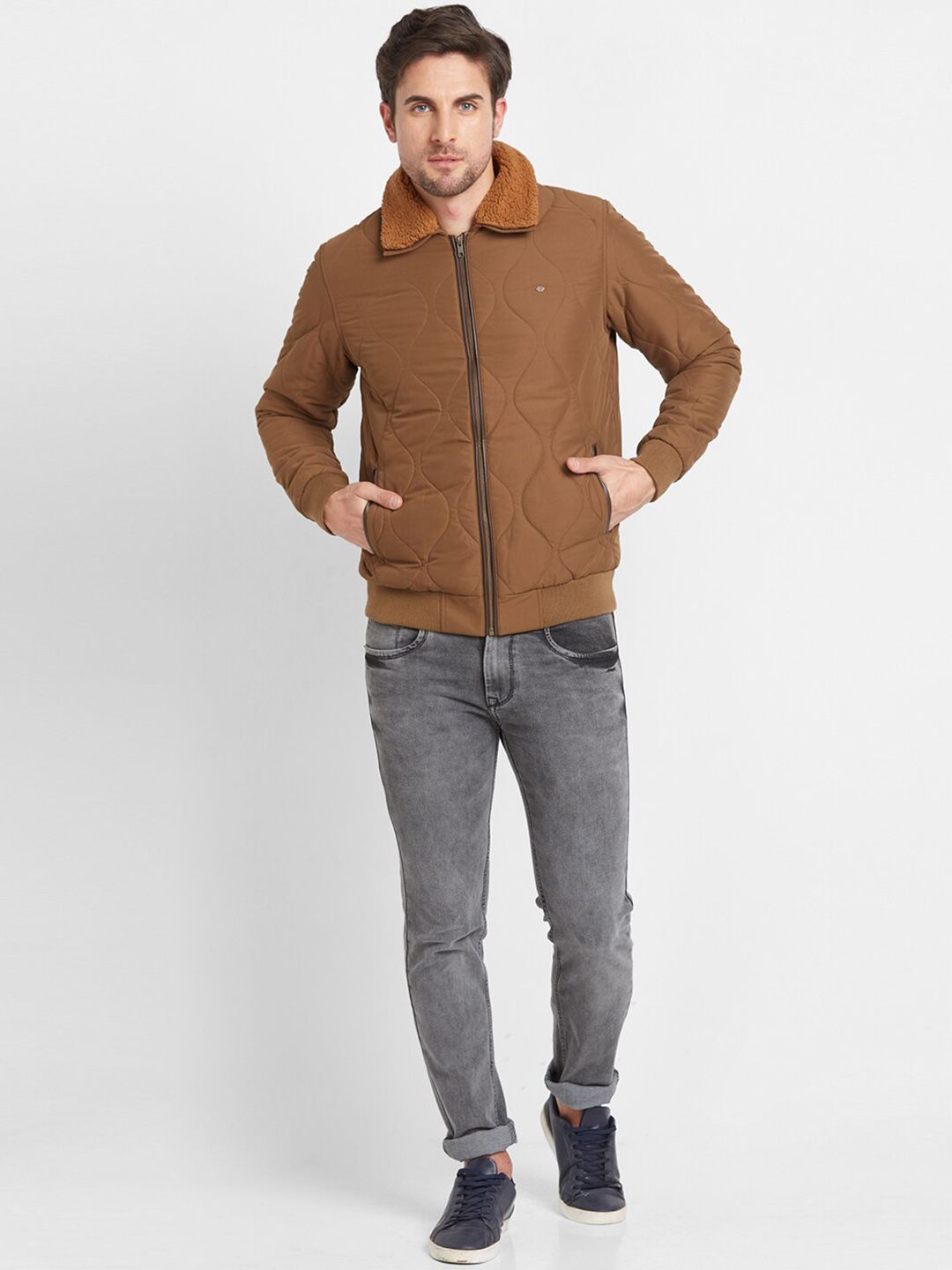 Being Human Spread Collar Faux Fur Trim Quilted Jacket