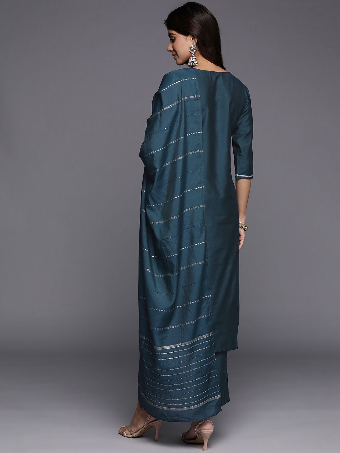 Gerua By Libas Women Blue Floral Embroidered Regular Sequinned Kurta with Trousers  With Dupatta