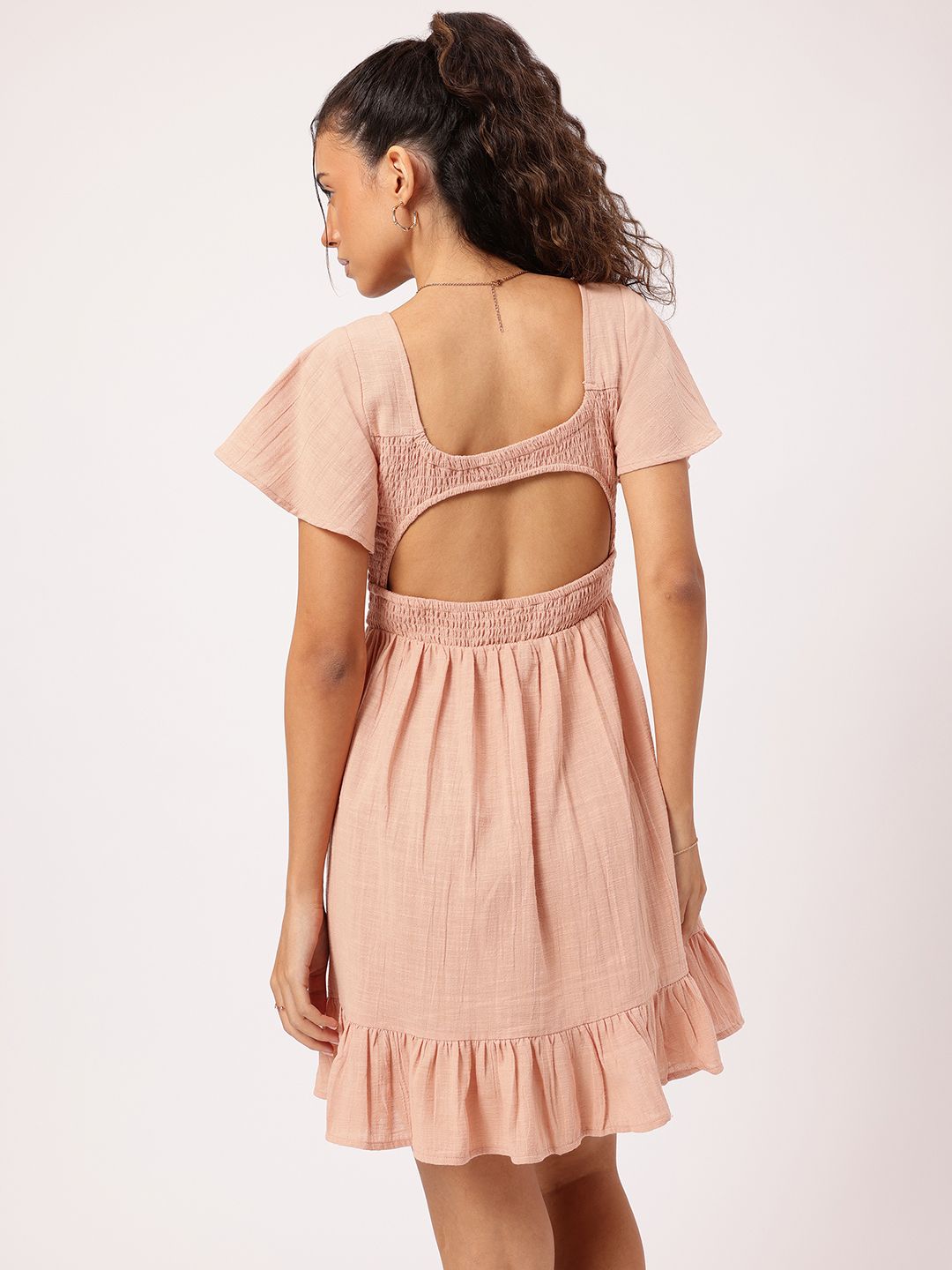 DressBerry Sweet Elegance Cut-Out Smocked Flutter Sleeve Mini Dress