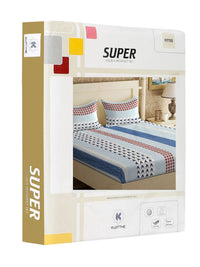 KLOTTHE Lipat Buku Policotton Geometri Biru 300 TC Dilengkapi Cadar King Halus dengan 2 Sarung Bantal-98 x 89 inci