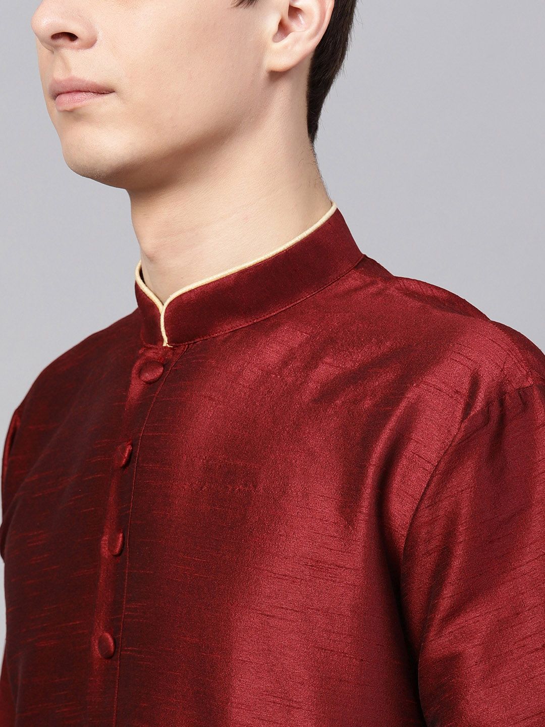 SOJANYA Men Maroon Solid Straight Kurta