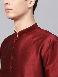 SOJANYA Men Maroon Solid Straight Kurta