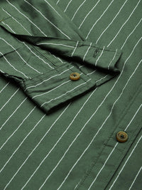 The Indian Garage Co Men Green & White Striped Cotton Casual Shirt