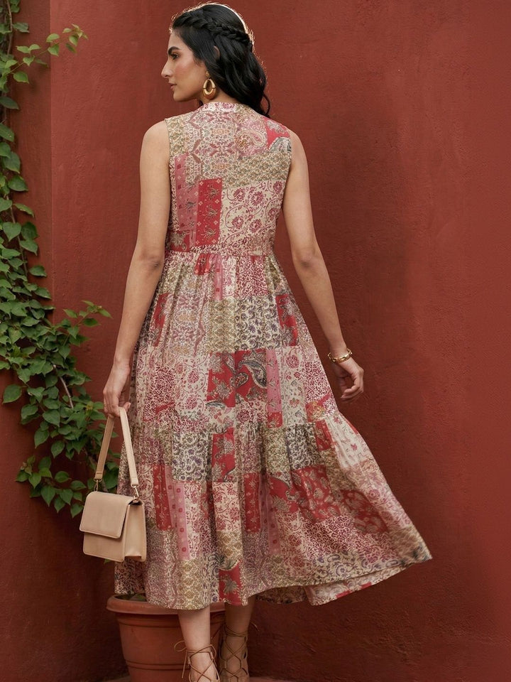 Mamicha Ethnic Motifs Printed Sleeveless Crepe Fit And Flare Midi Dress