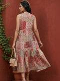 Mamicha Ethnic Motifs Printed Sleeveless Crepe Fit And Flare Midi Dress