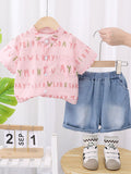 YK Kids dicetak baju kapas tulen dengan set pakaian seluar pendek