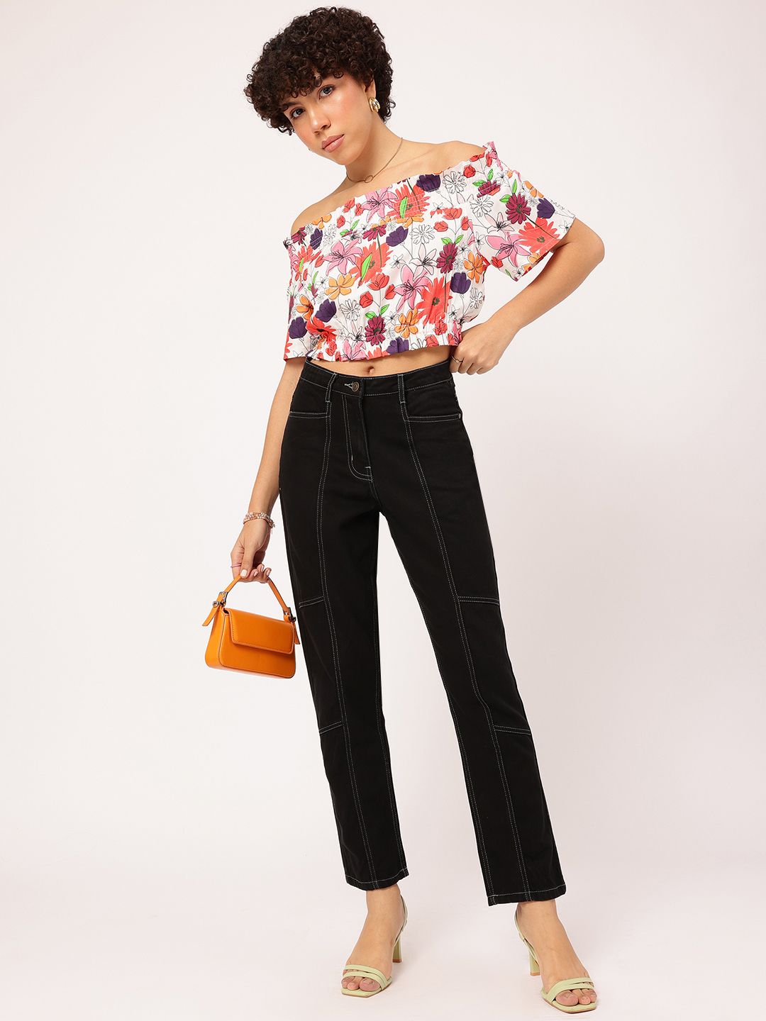 DressBerry Dainty Daisies Smocked Bardot Crop Top