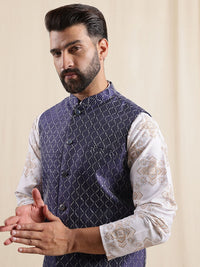 Anouk Men Printed Mandarin Collar Kurta Sets With Nehru jacket