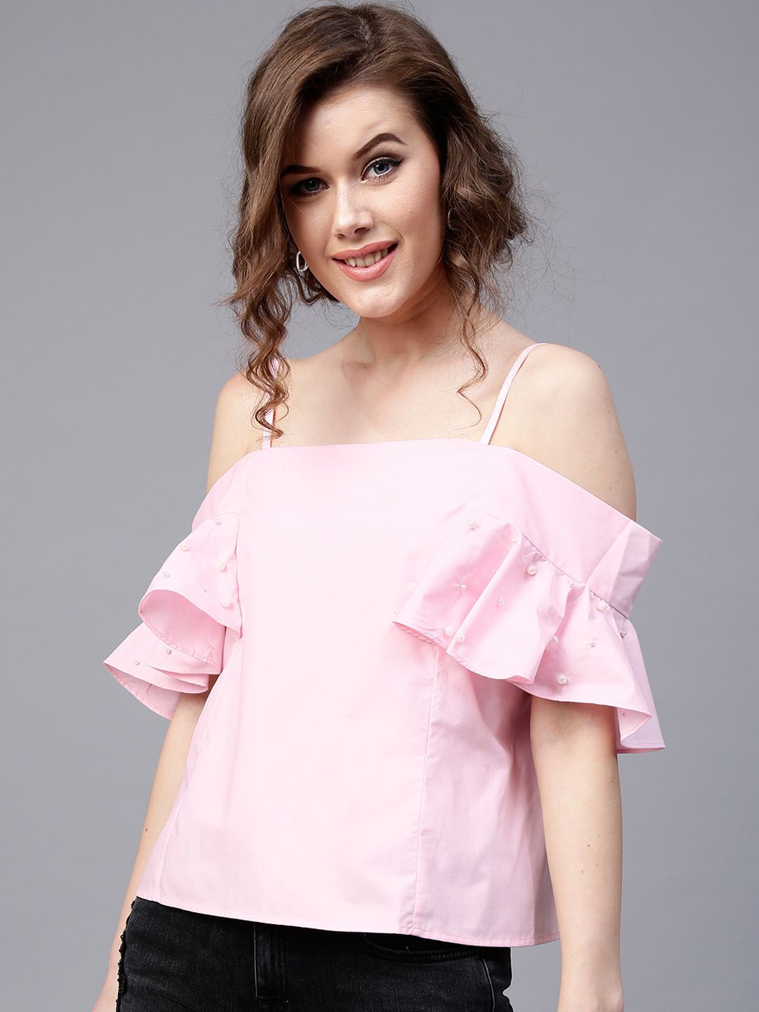 SASSAFRAS Women Pink Embellished A-Line Top