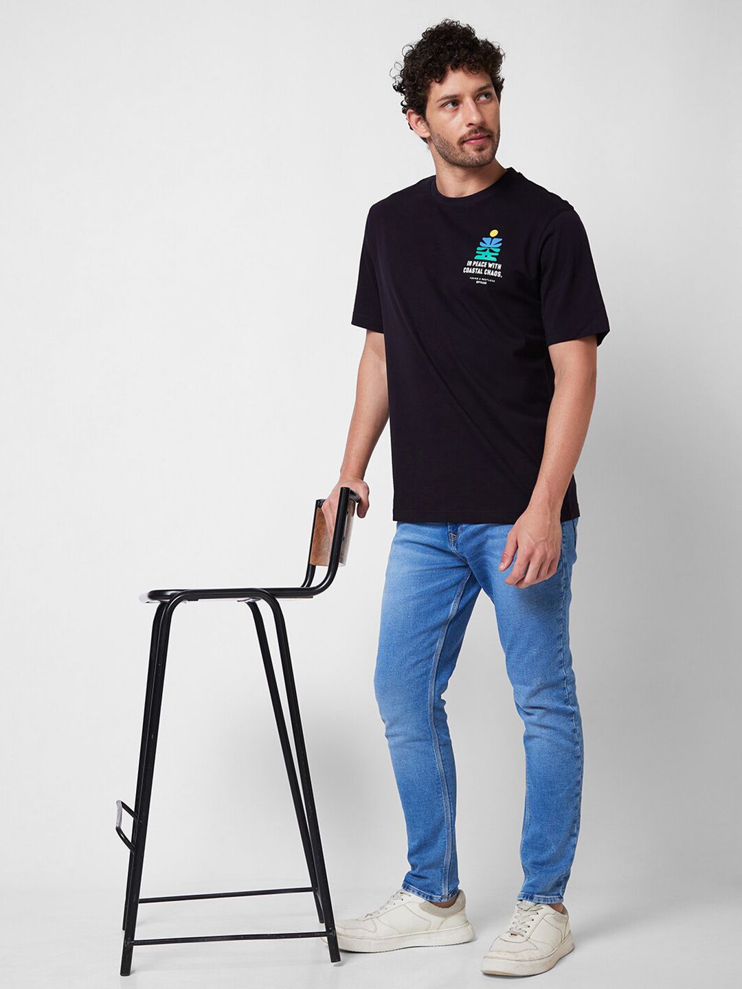 SPYKAR Typography Printed Round Neck Cotton Tshirt