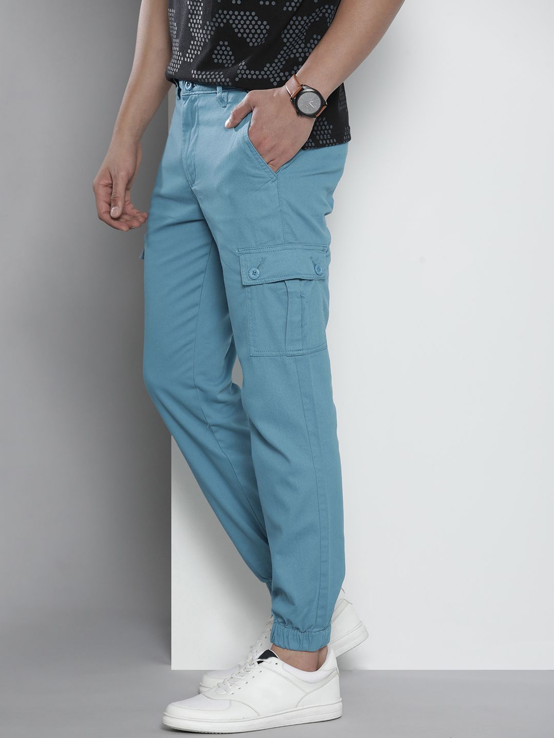 The Indian Garage Co Men Blue Slim Fit Cargos Trousers