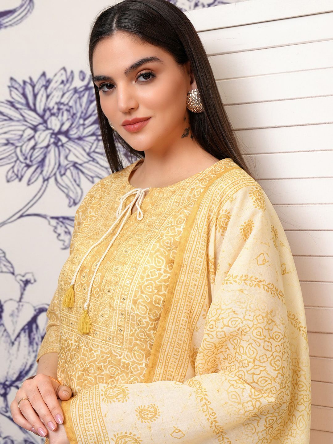 Vishudh Printed Regular Pure Cotton Kurta with Trousers & With Dupatta