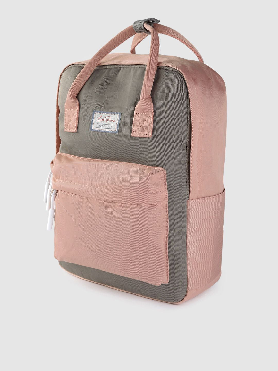 Lino Perros Women Pink & Grey Colourblocked Laptop Backpack