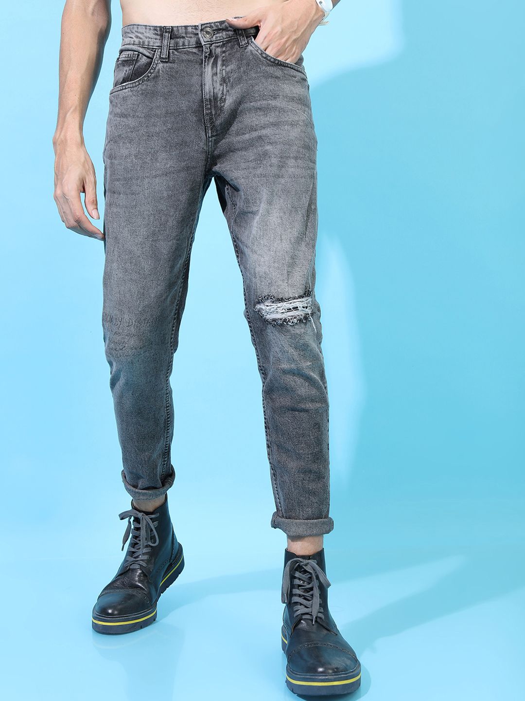 HIGHLANDER Men Grey Slim Fit Mid-Rise Highly Distressed Stretchable Jeans