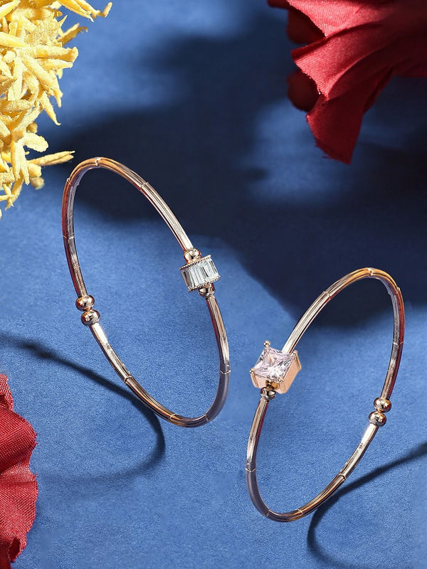 Zaveri Pearls Set of 2 Rose Gold-Plated Cubic Zirconia Studded Kada Bracelets