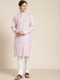 SOJANYA Men Pink & Blue Pure Cotton Striped Kurta