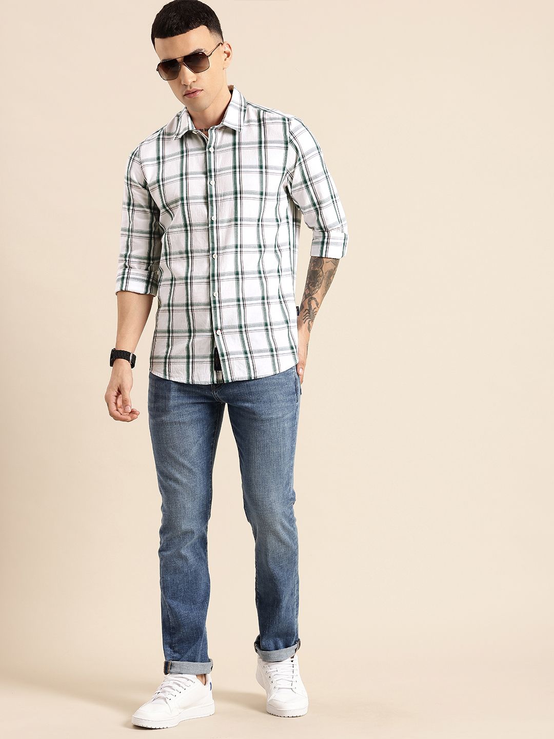 Being Human Pure Cotton Slim Fit Checked Casual Shirt